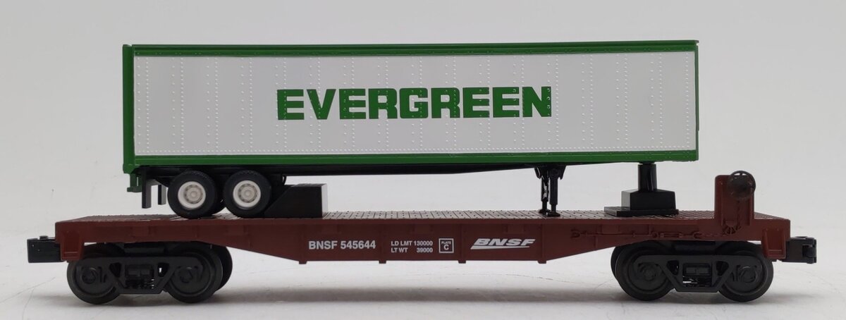 MTH 30-7077A O Scale BNSF Flat Car With Trailer #545644 EX/Box