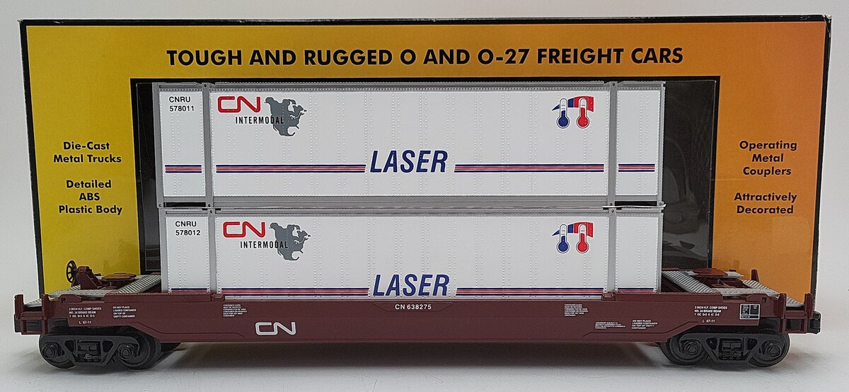 MTH 30-76412 O Gauge Canadian National Husky Stack Car w/Containers LN/Box