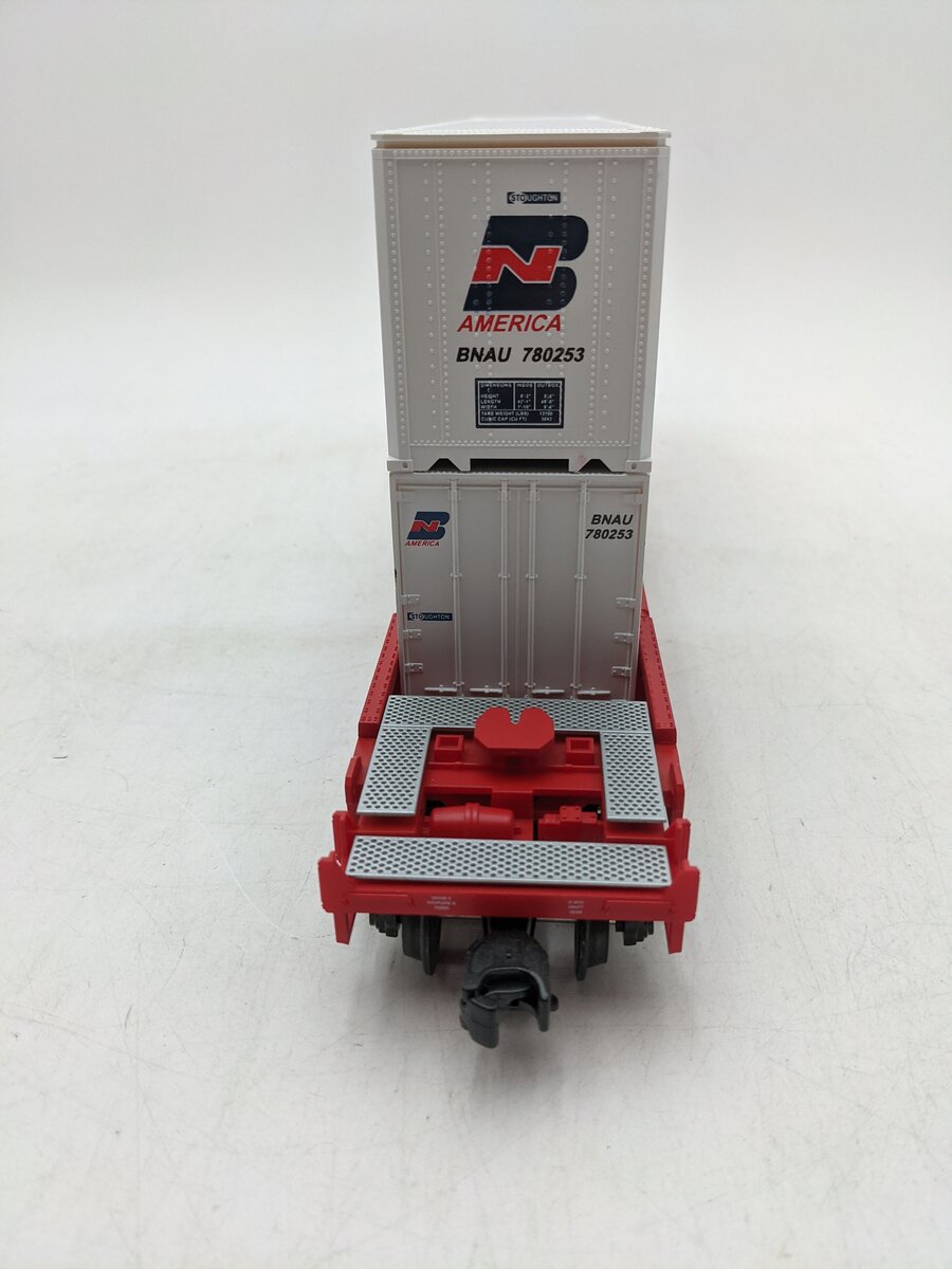 MTH 20-9502L O Gauge Burlington Northern Husky Stack Car w/ Containers #60009 EX/Box