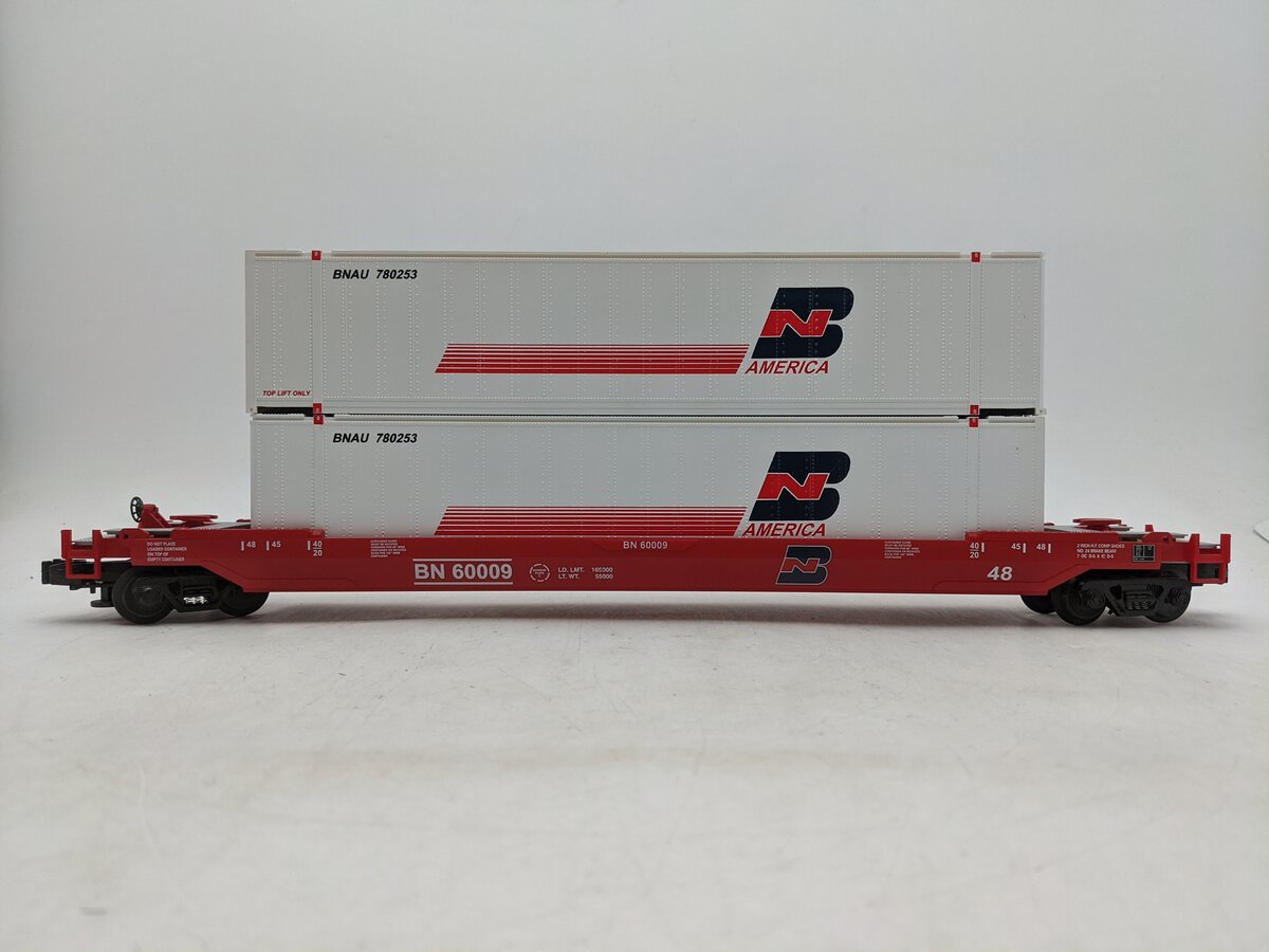 MTH 20-9502L O Gauge Burlington Northern Husky Stack Car w/ Containers #60009 EX/Box