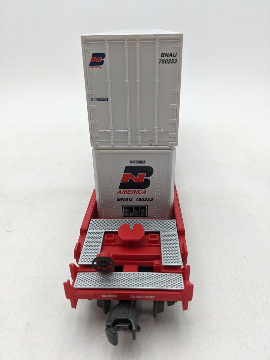 MTH 20-9502L O Gauge Burlington Northern Husky Stack Car w/ Containers #60009 EX/Box