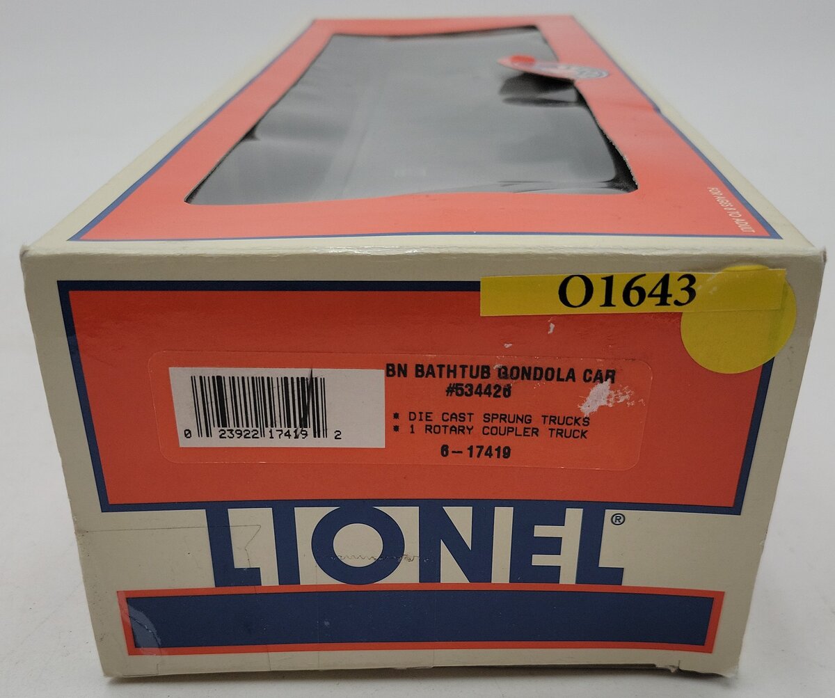 Lionel 6-17419 Burlington Northern Bathtub Gondola #534426 LN/Box