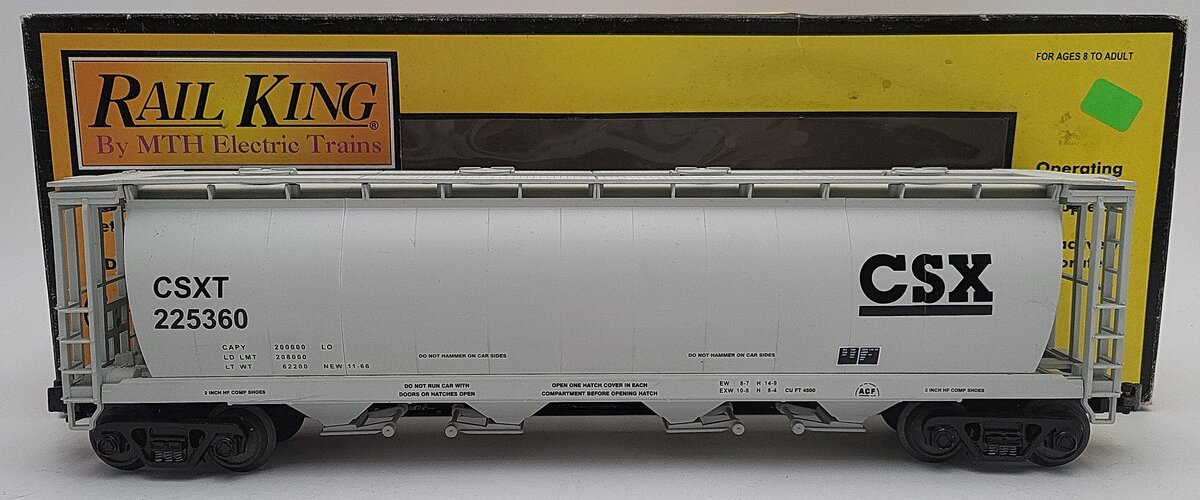 MTH 30-7540 O Gauge CSX 4-Bay Cylindrical Hopper Car #225360 EX/Box