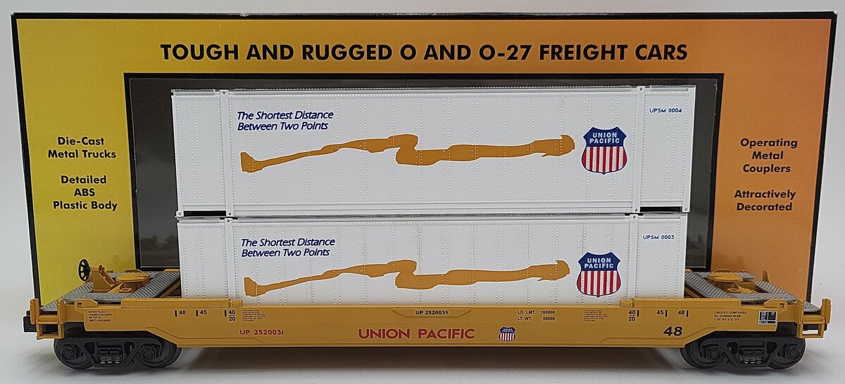 MTH 30-7005B O Gauge Union Pacific Flat with UP Doublestack EX/Box