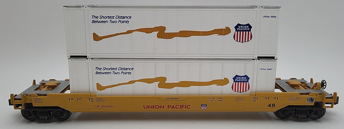 MTH 30-7005B O Gauge Union Pacific Flat with UP Doublestack EX/Box