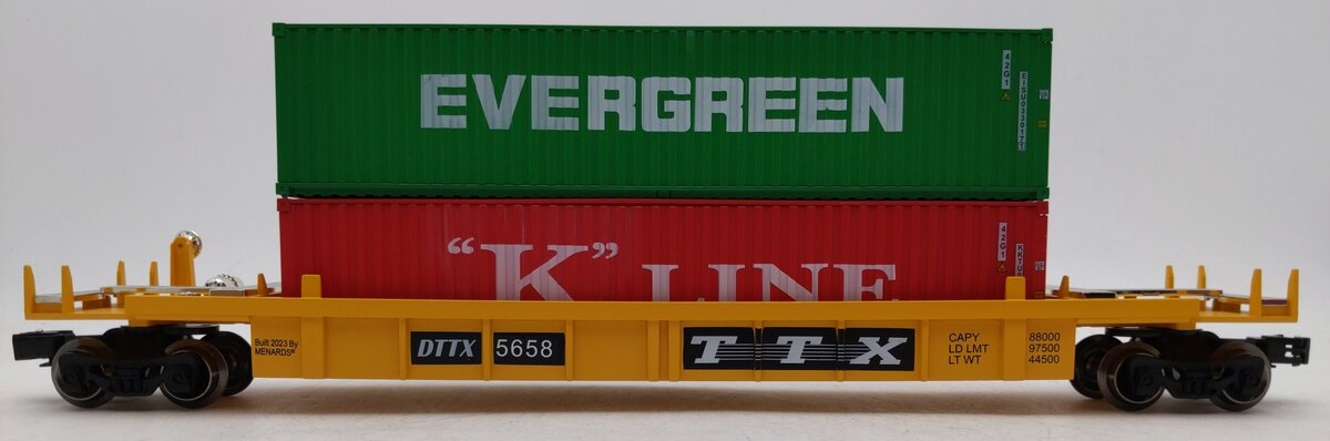 Menards 275-9077 O TTX Intermodal Car w/ Two Shipping Containers #5658 EX/Box