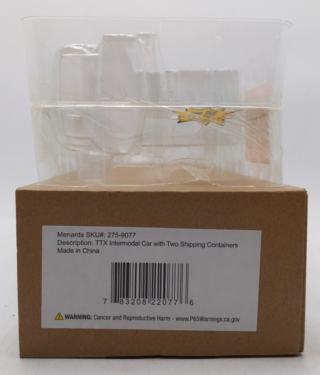 Menards 275-9077 O TTX Intermodal Car w/ Two Shipping Containers #5658 EX/Box