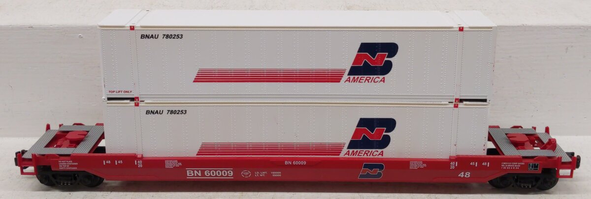 MTH 20-9502L O Gauge Burlington Northern Husky Stack Car w/ Containers #60009 EX/Box