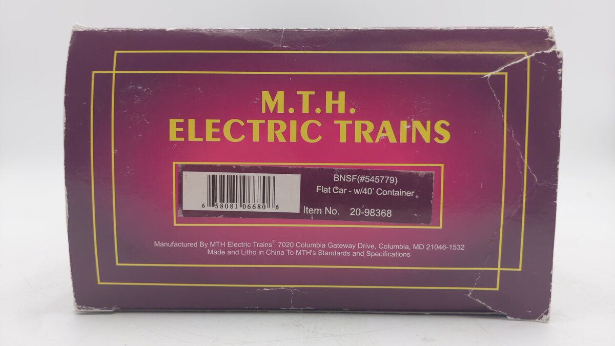 MTH 20-98368 O Gauge BNSF Flatcar w/40' Container #545779 EX/Box