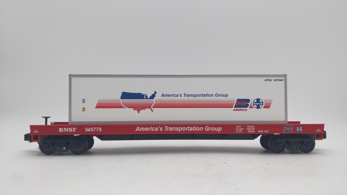 MTH 20-98368 O Gauge BNSF Flatcar w/40' Container #545779 EX/Box