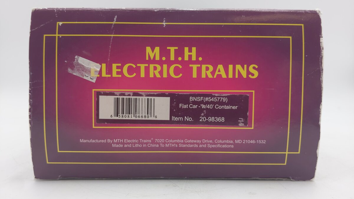 MTH 20-98368 O Gauge BNSF Flatcar w/40' Container #545779 EX/Box