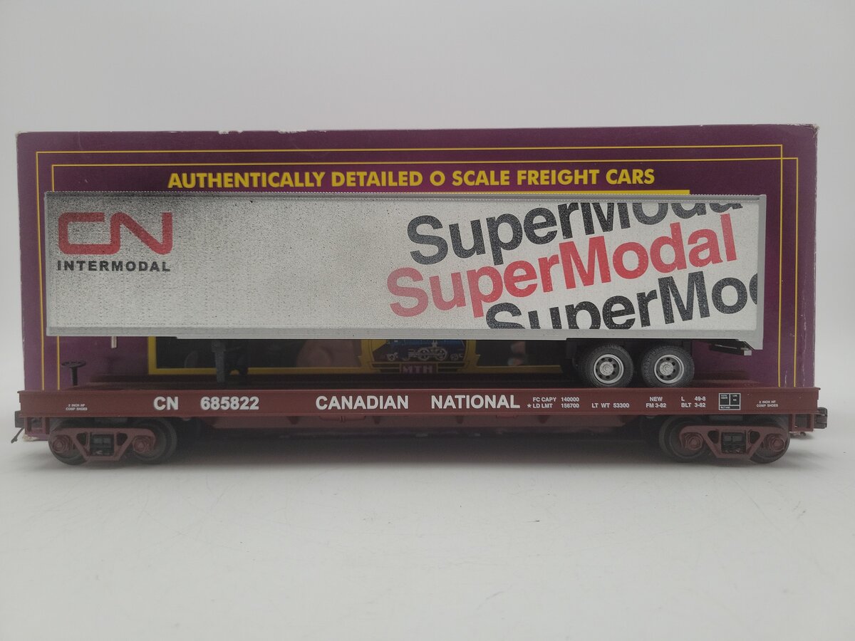 MTH 20-98679 Canadian National Flat Car w/ 48' Trailer VG/Box