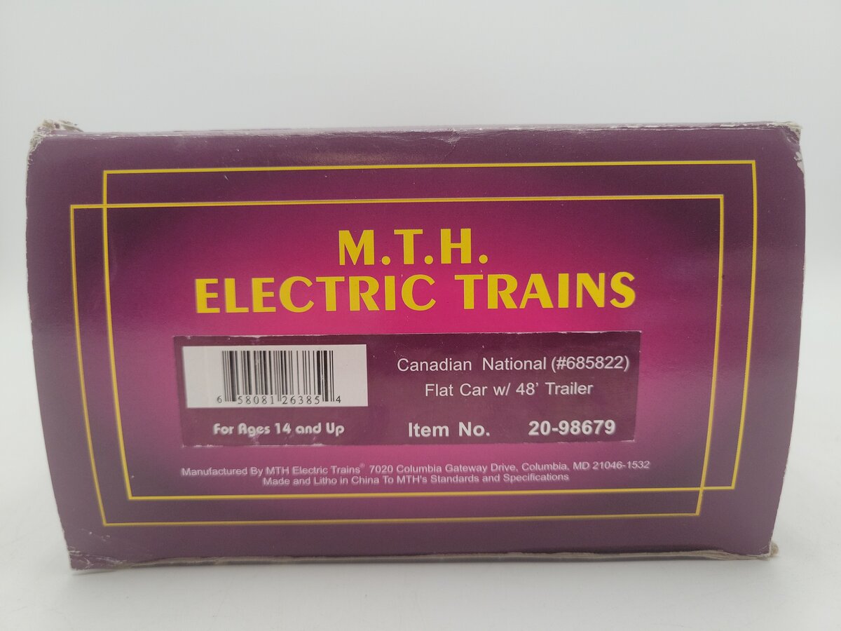 MTH 20-98679 Canadian National Flat Car w/ 48' Trailer VG/Box