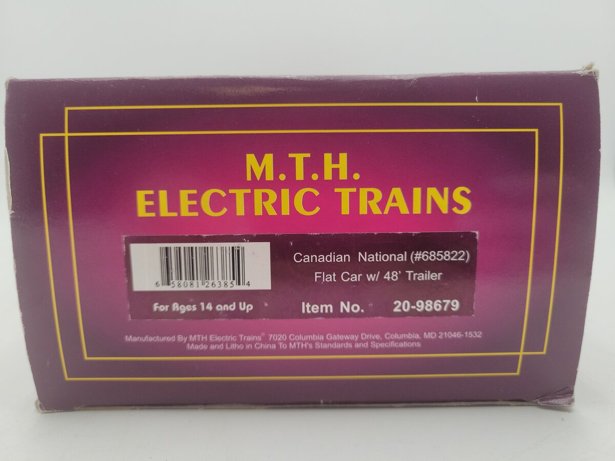 MTH 20-98679 Canadian National Flat Car w/ 48' Trailer VG/Box