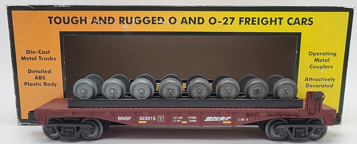 MTH 30-76617 O Gauge Burlington Northern Santa Fe Flatcar #923015 with Wheel Set EX/Box