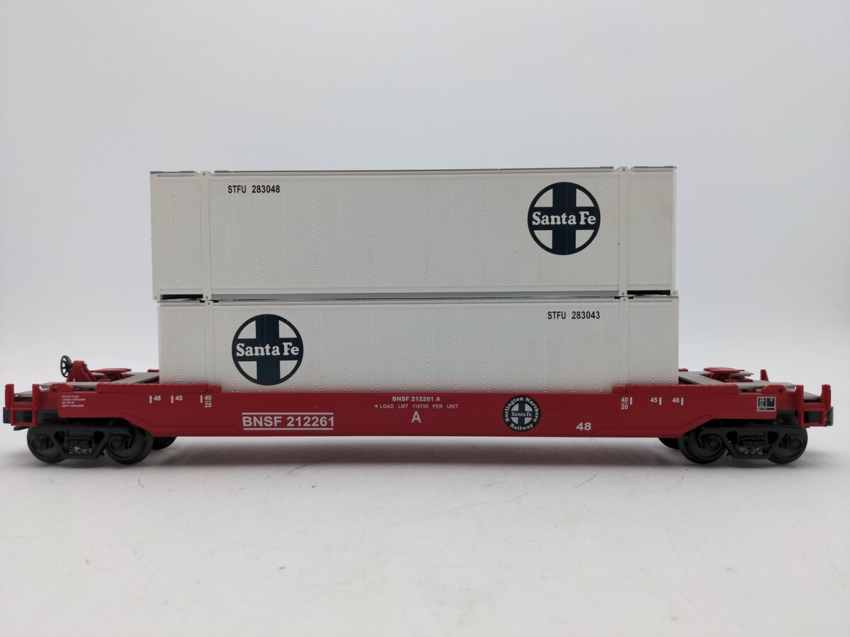 MTH 30-7644 O Gauge BNSF Husky-Stack Car with Containers #212261 EX/Box