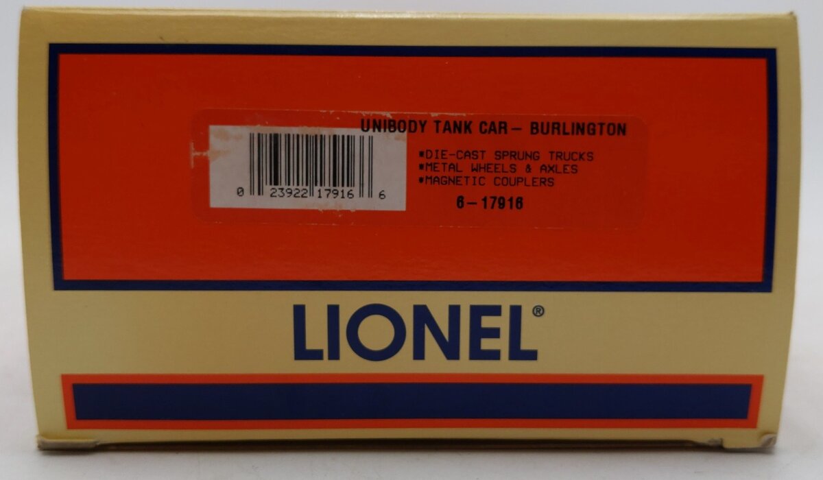 Lionel 6-17916 O Gauge Chicago Burlington & Quincy Unibody Tank Car EX/Box