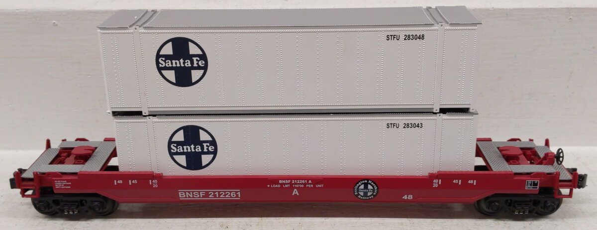 MTH 30-7644 O Gauge BNSF Husky-Stack Car with Containers #212261 EX/Box