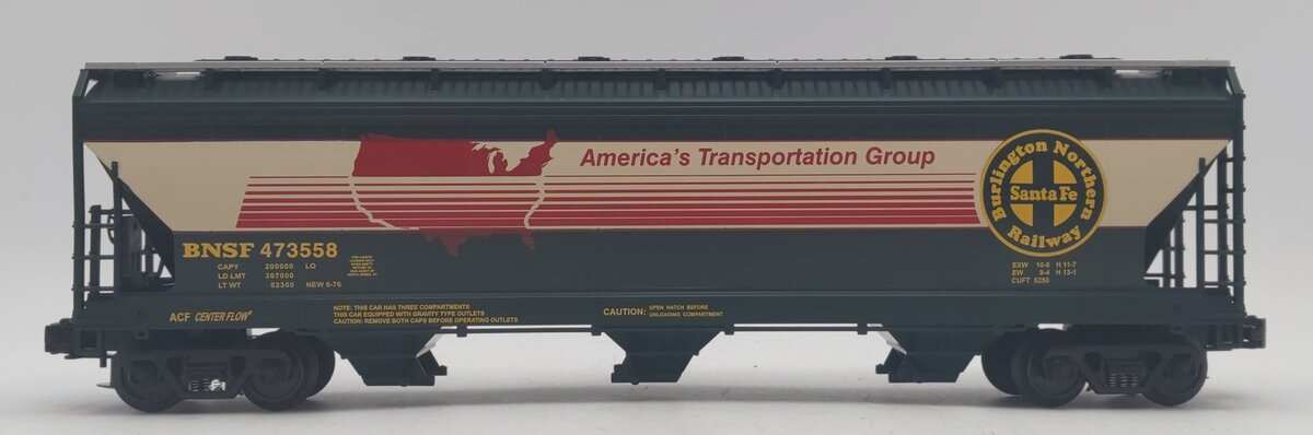 MTH 20-97479 O Gauge BNSF 3-Bay Centerflow Hopper Car #473558 LN/Box