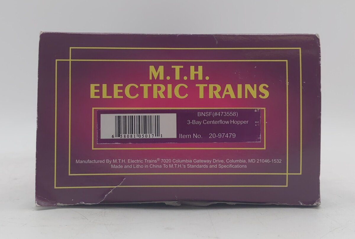 MTH 20-97479 O Gauge BNSF 3-Bay Centerflow Hopper Car #473558 LN/Box