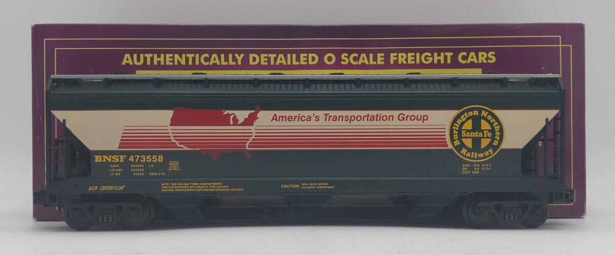 MTH 20-97479 O Gauge BNSF 3-Bay Centerflow Hopper Car #473558 LN/Box