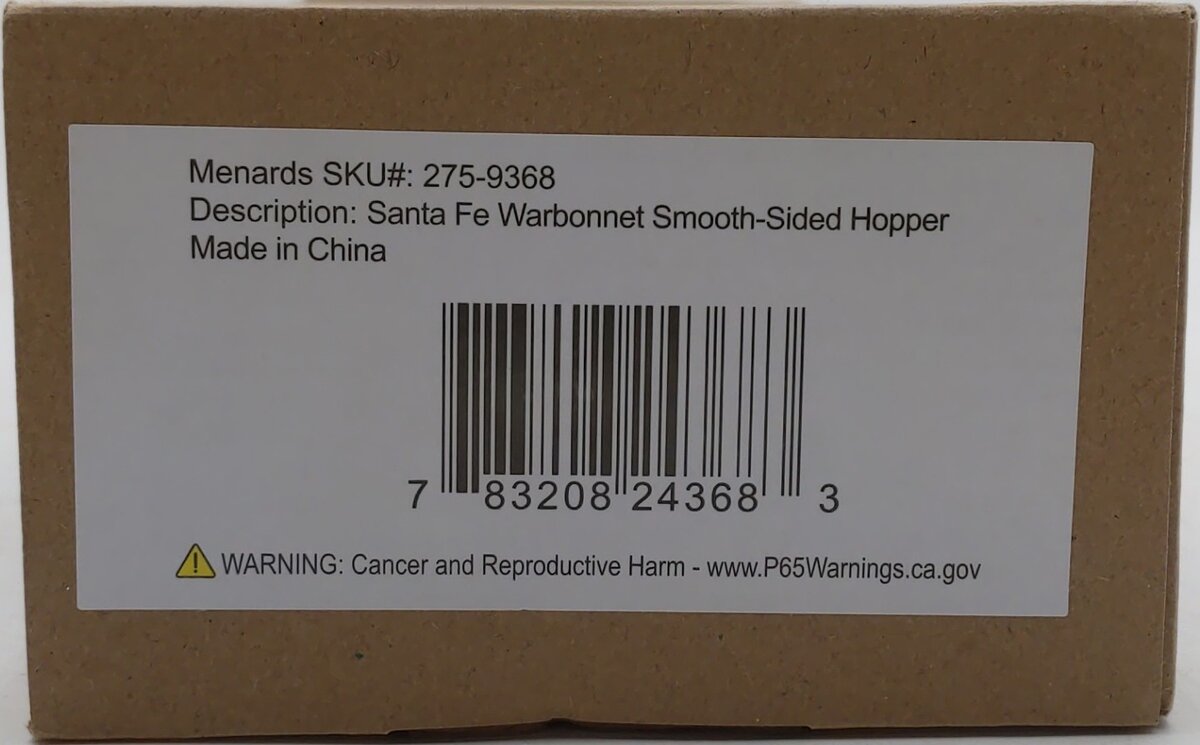 Menards 275-9368 O Gauge Santa Fe Warbonnet Smooth-Sided Hopper #2735 NIB