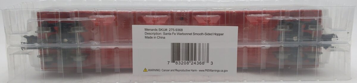 Menards 275-9368 O Gauge Santa Fe Warbonnet Smooth-Sided Hopper #2735 NIB