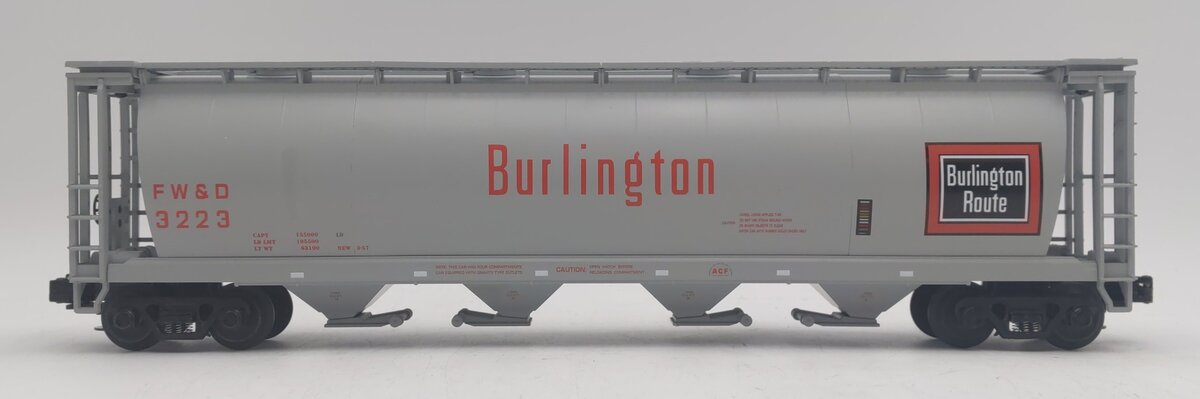 MTH 20-97410 O Gauge Burlington 4-Bay Cylindrical Hopper #3223 LN/Box