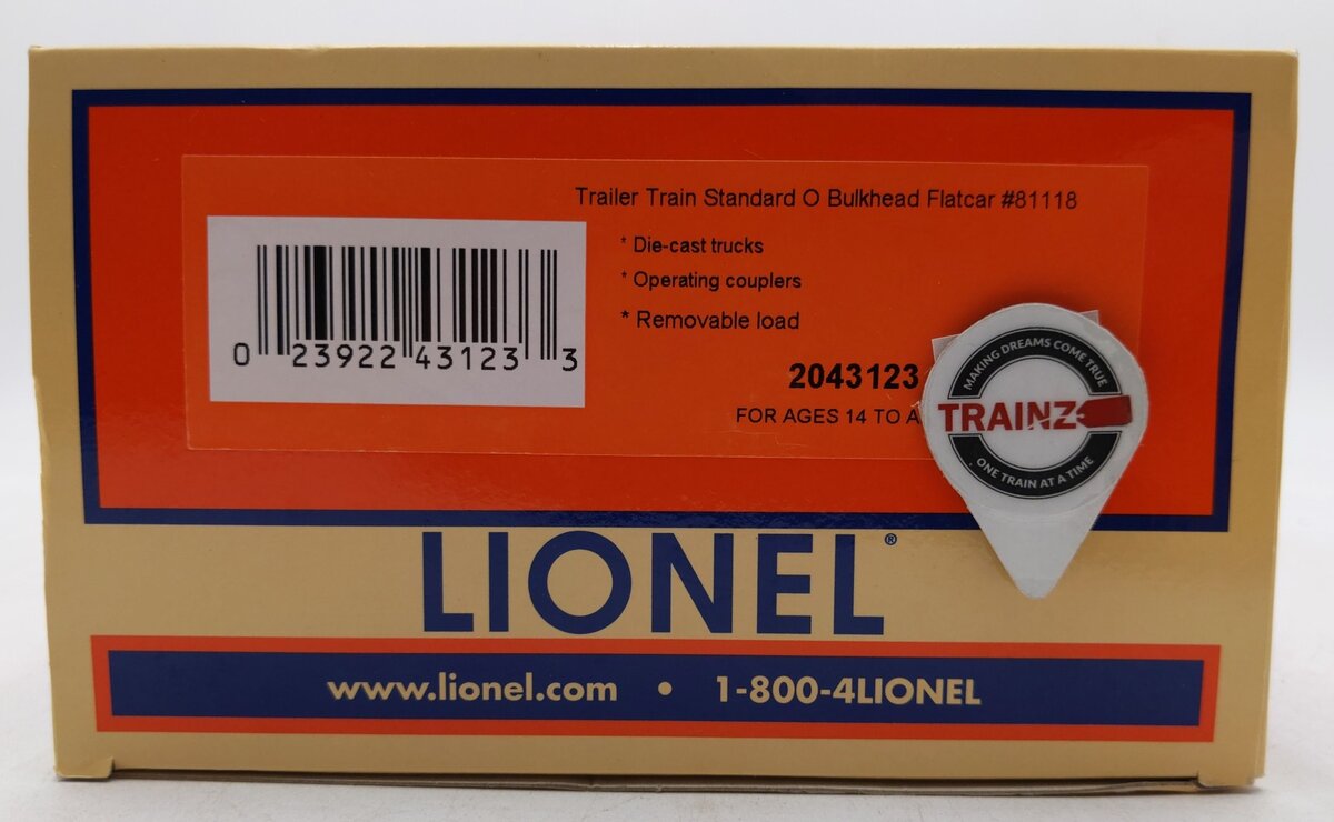 Lionel 2043123 O Trailer Train Standard Bulkhead Flat Car #81118