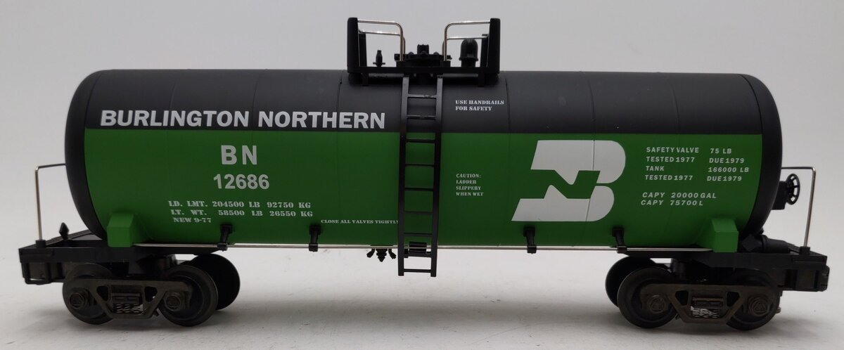 MTH 20-9200 O Burlington Northern Tank Car #12686 EX/Box