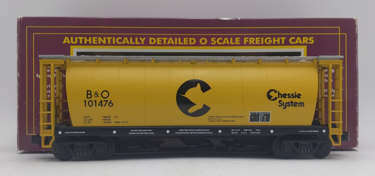 MTH 20-97405 O Gauge Chessie 3-Bay Cylindrical Hopper #101476 LN/Box