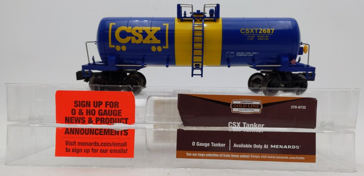 Menards 279-6732 O Gauge CSX Tanker Car #2687 EX/Box