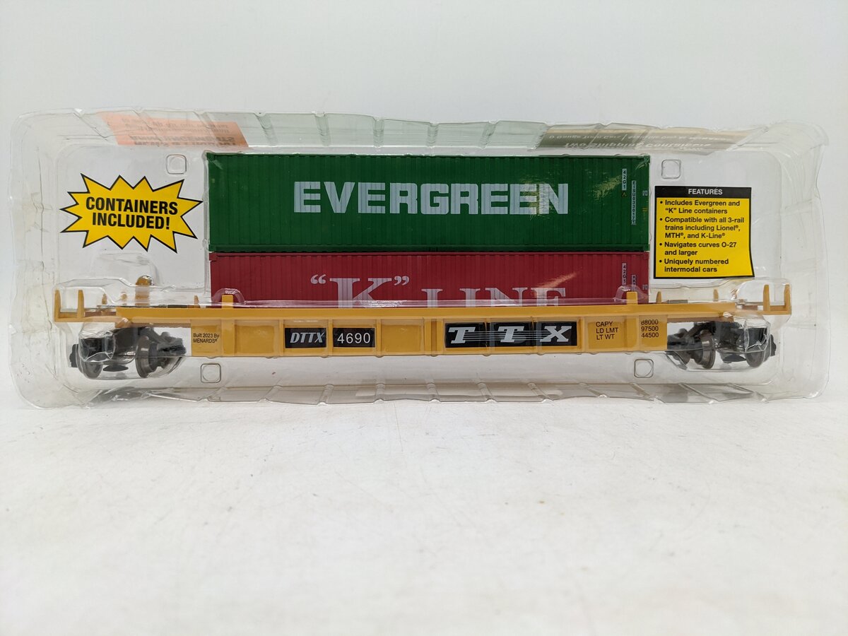 Menards 275-9077 O TTX Intermodal Car w/ Two Shipping Containers #4690 NIB
