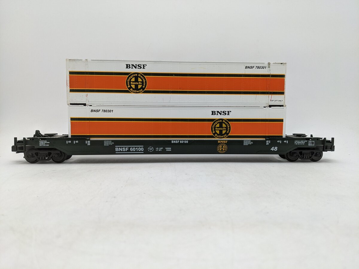MTH 20-95006 O Gauge BNSF Husky Stack Car w/ Containers #60100 EX