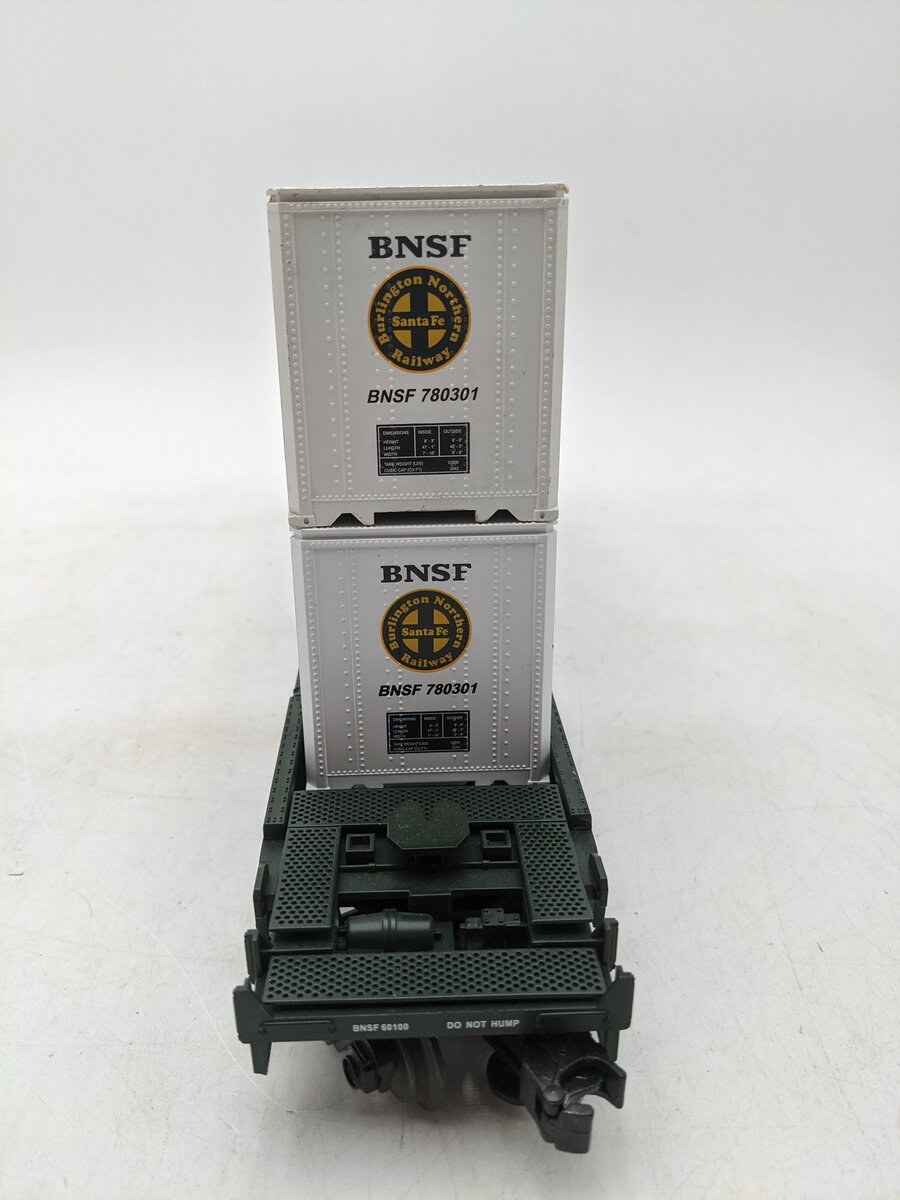 MTH 20-95006 O Gauge BNSF Husky Stack Car w/ Containers #60100 EX