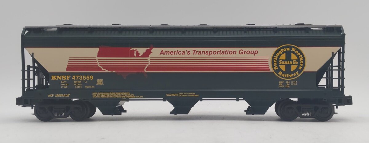 MTH 20-97479 O Gauge BNSF 3-Bay Centerflow Hopper Car #473558 LN/Box