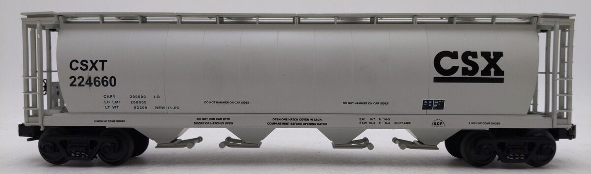 MTH 30-7540 O Gauge CSX 4-Bay Cylindrical Hopper Car #224660 EX/Box