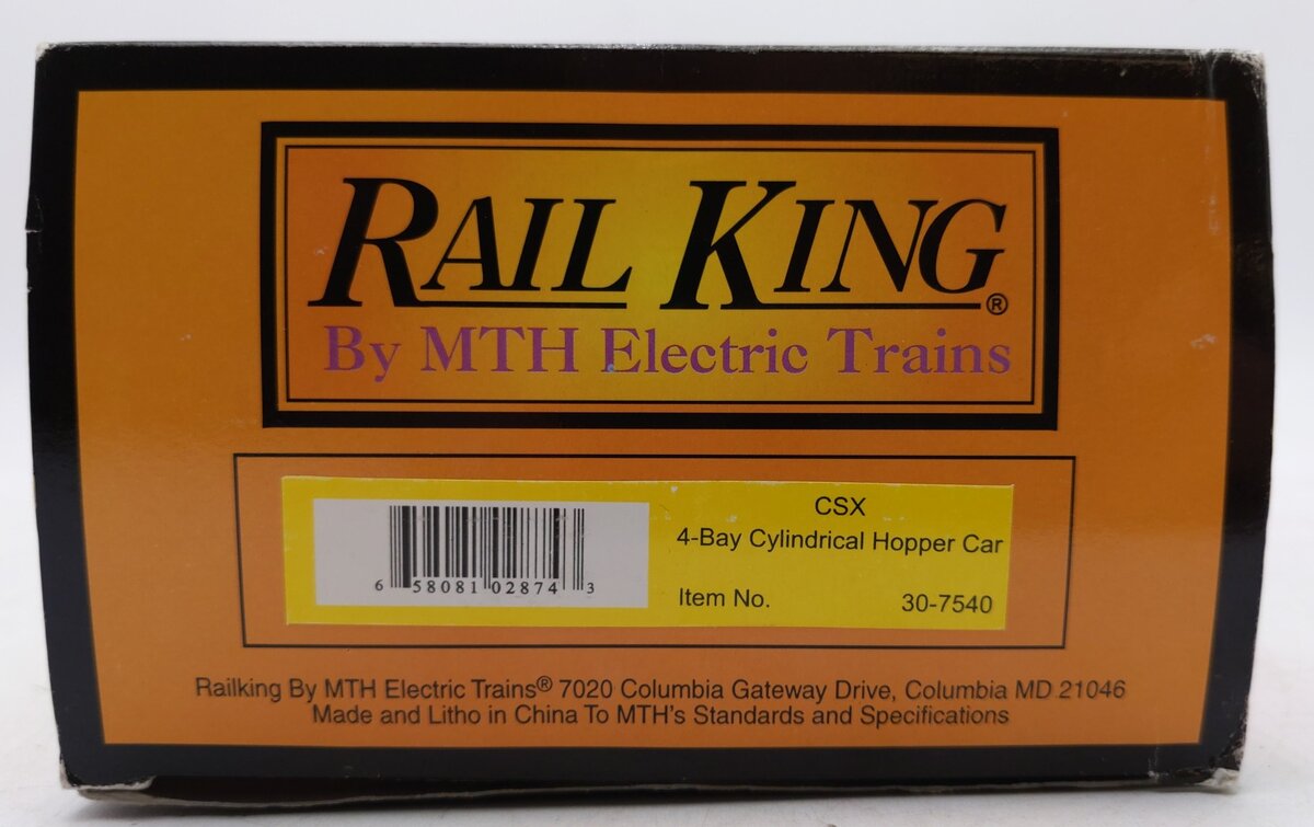 MTH 30-7540 O Gauge CSX 4-Bay Cylindrical Hopper Car #224660 EX/Box