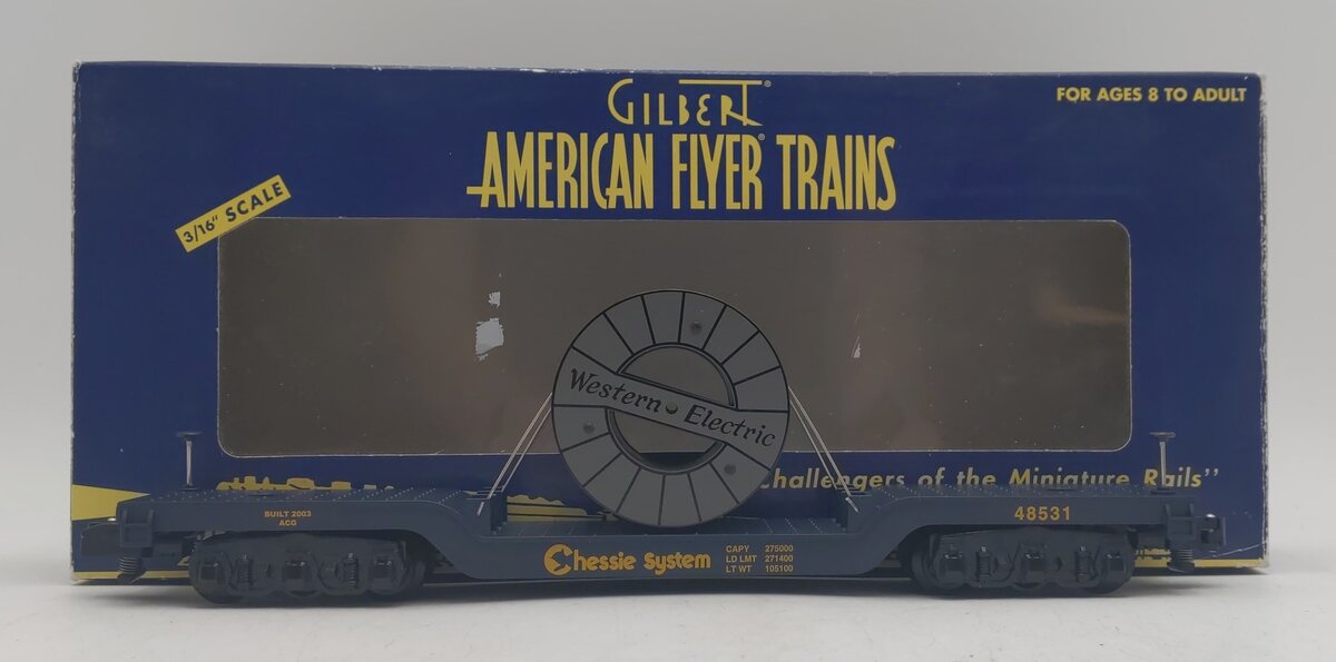 American Flyer 6-48531 S Scale Chessie Flatcar with Cable Reel LN/Box