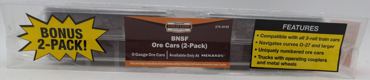 Menards 275-9155 O Gauge BNSF Ore Cars (2 Pack) #2244 and #2243 NEW