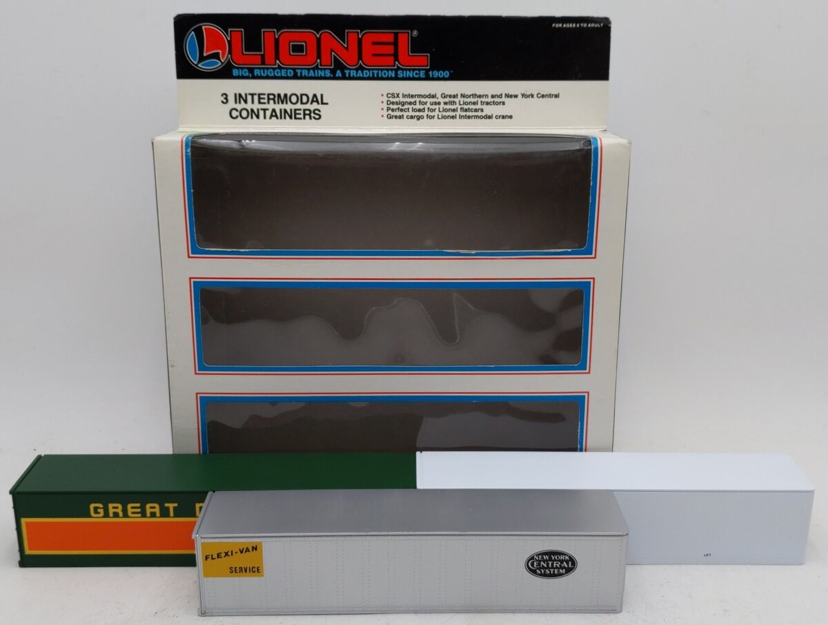 Lionel 6-12826 O CSX/Great Northern/New York Central Intermodal 3-Container Pack EX/Box