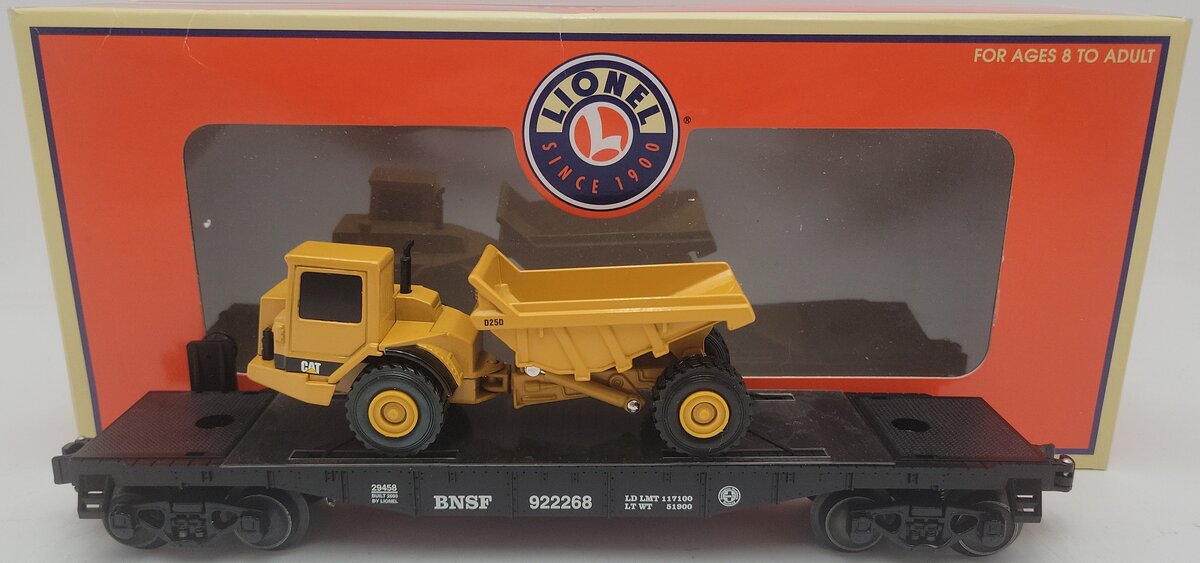 Lionel 6-29458 O Gauge BNSF Flatcar w/Die-Cast Articulated Truck EX/Box