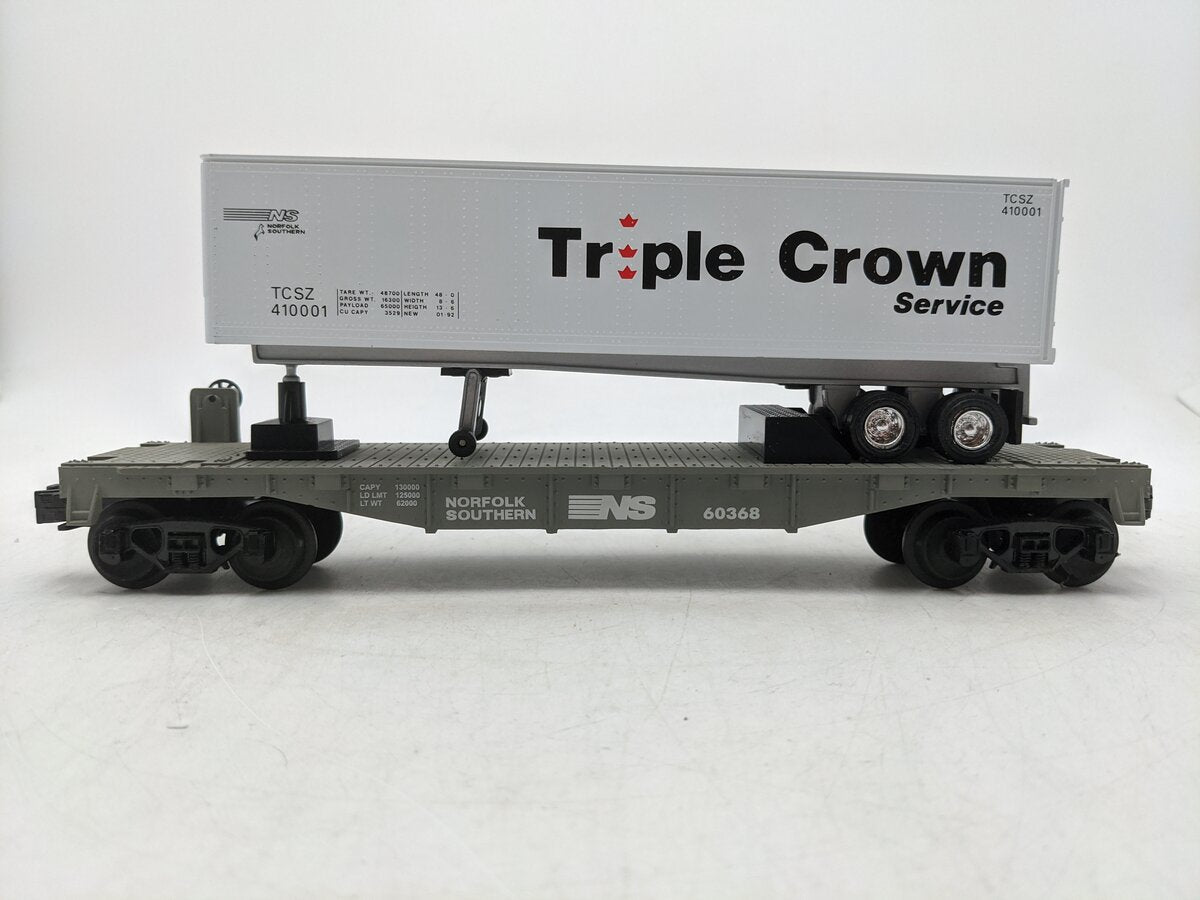 MTH 30-7616 O Gauge Norfolk Southern Flatcar w/ Triple Crown Trailer #60368 EX