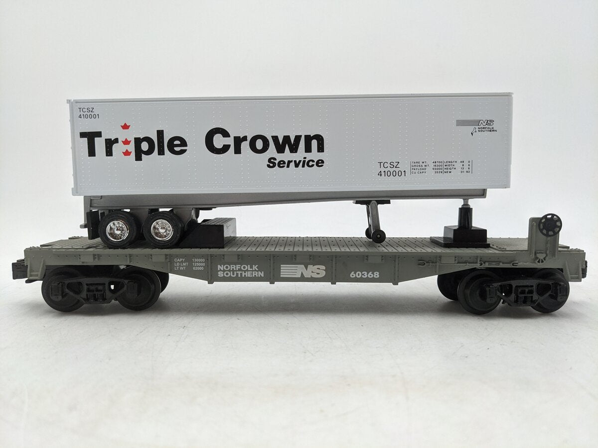 MTH 30-7616 O Gauge Norfolk Southern Flatcar w/ Triple Crown Trailer #60368 EX