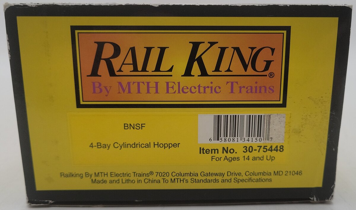 MTH 30-75448 O BNSF 4-Bay Cylindrical Hopper #443046 EX/Box
