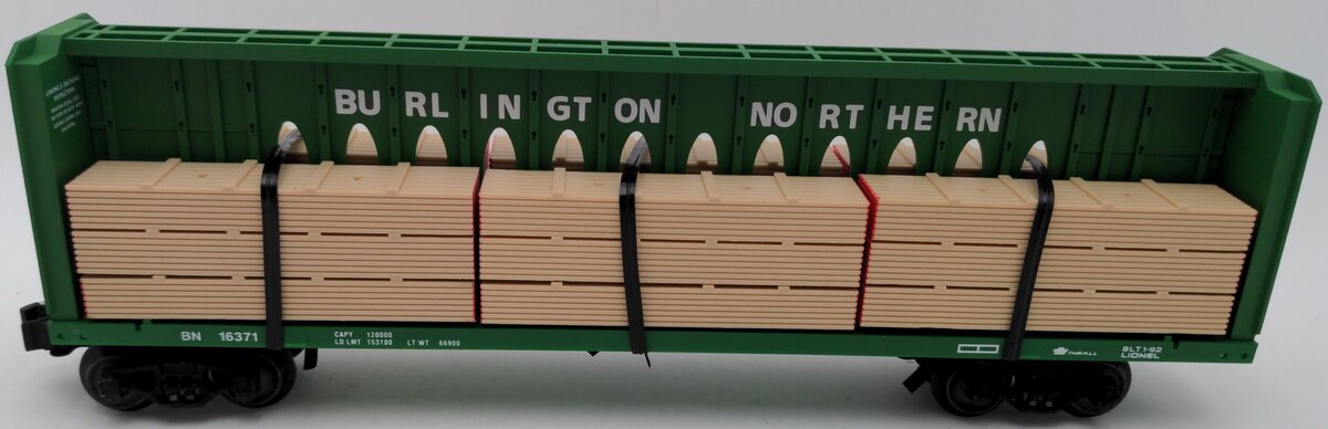 Lionel 6-16371 O Gauge Burlington Northern I-Beam Flat Car #16371 w/Wood Load EX/Box
