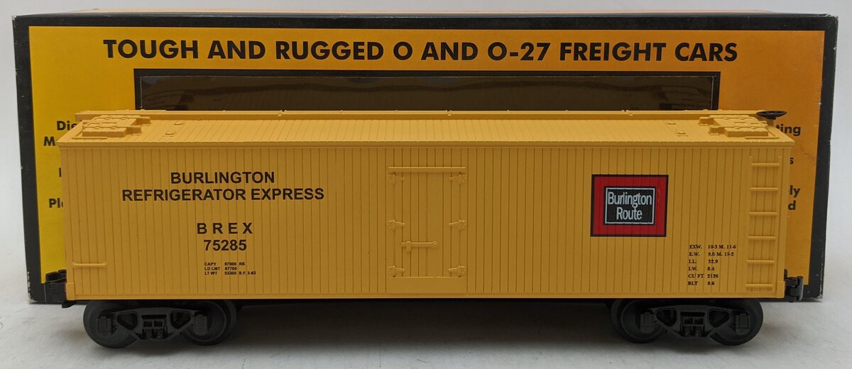 MTH 30-7806 O Gauge Burlington Semi-Scale Refrigerator Car #75285 NIB