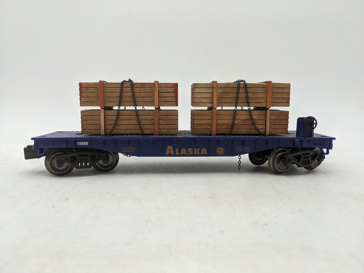 Menards 279-0840 O Gauge Alaska Flatcar W/ Lumber Load #10688 EX/Box
