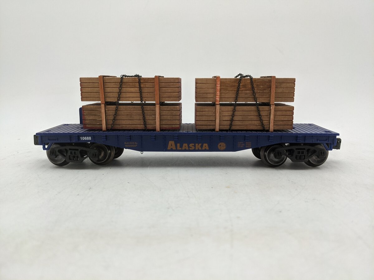 Menards 279-0840 O Gauge Alaska Flatcar W/ Lumber Load #10688 EX/Box
