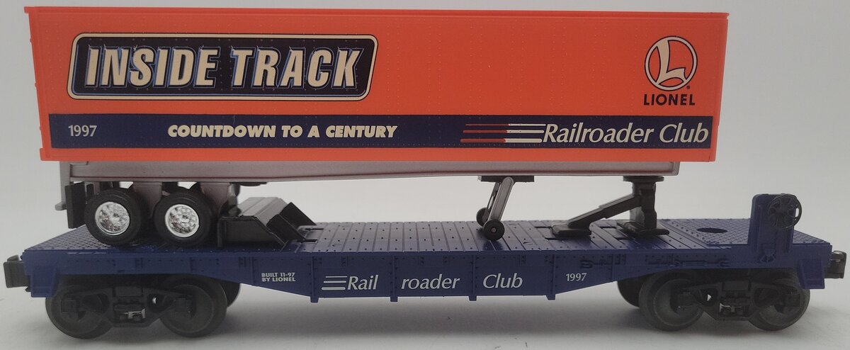 Lionel 6-19437 O Gauge Lionel Rail Roader Club Flatcar w/Inside Track Trailer EX/Box